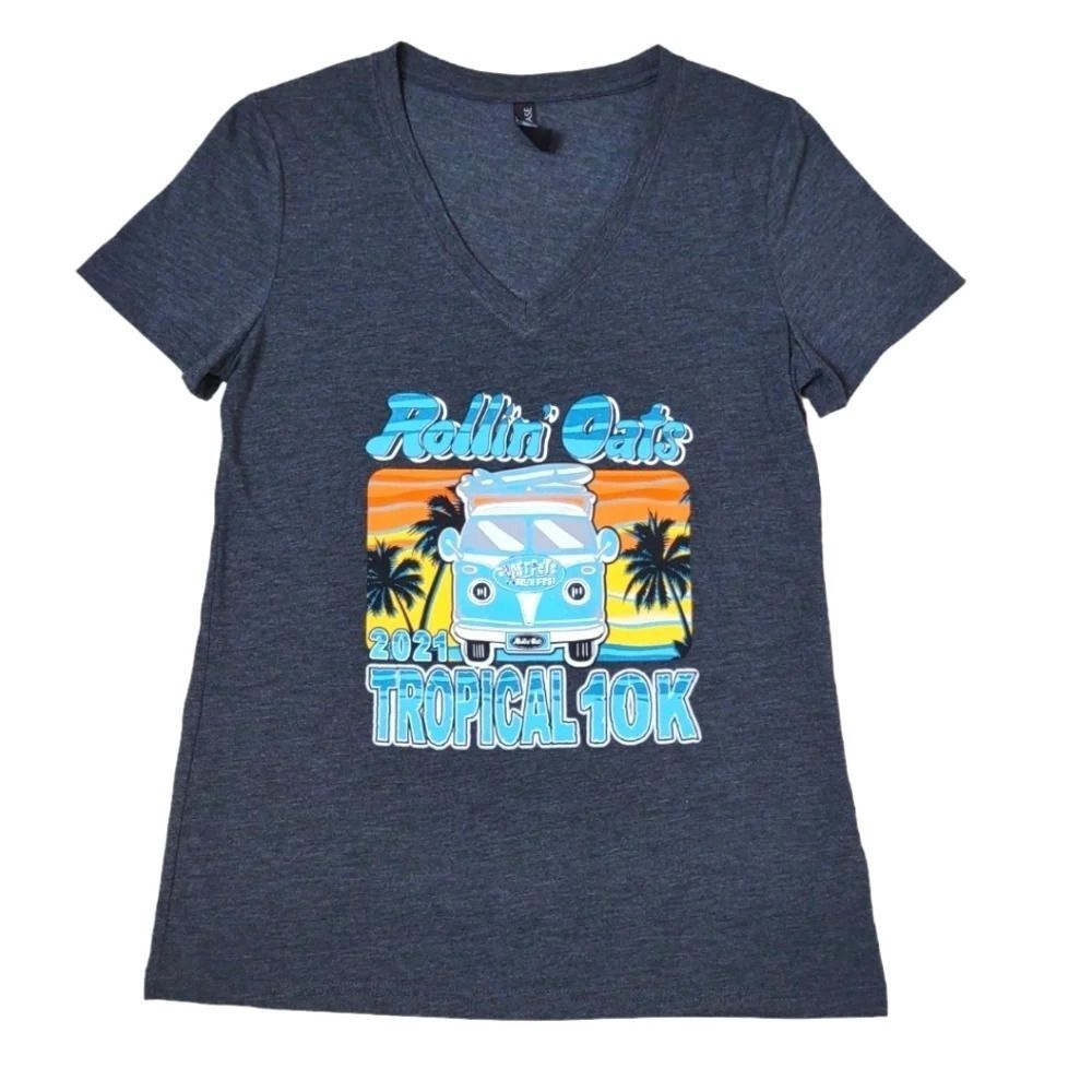 Florida Tropical Shirt St Pete Rollin' Oats 10K T-shirt Short Sleeve Vneck Small